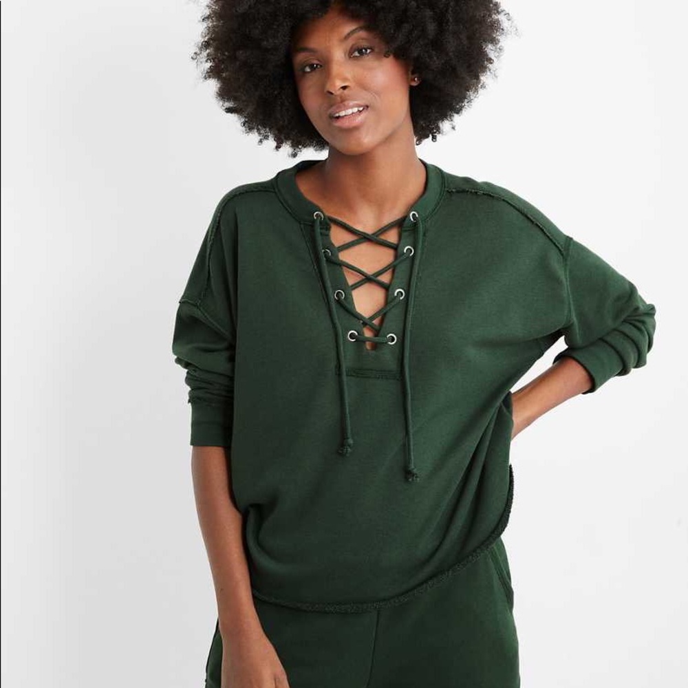 Aerie Sunday Soft Lace Up Sweatshirt and Short SET